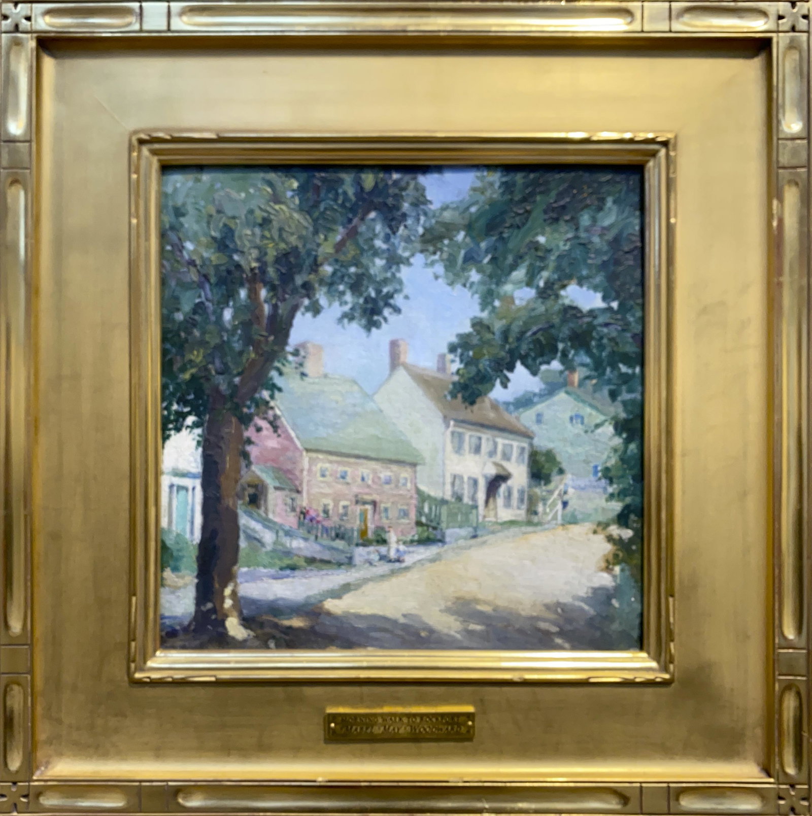Attrib. to Mabel May Woodward 1877-1945 Morning Walk to: oil on board 12 x 12 unsigned