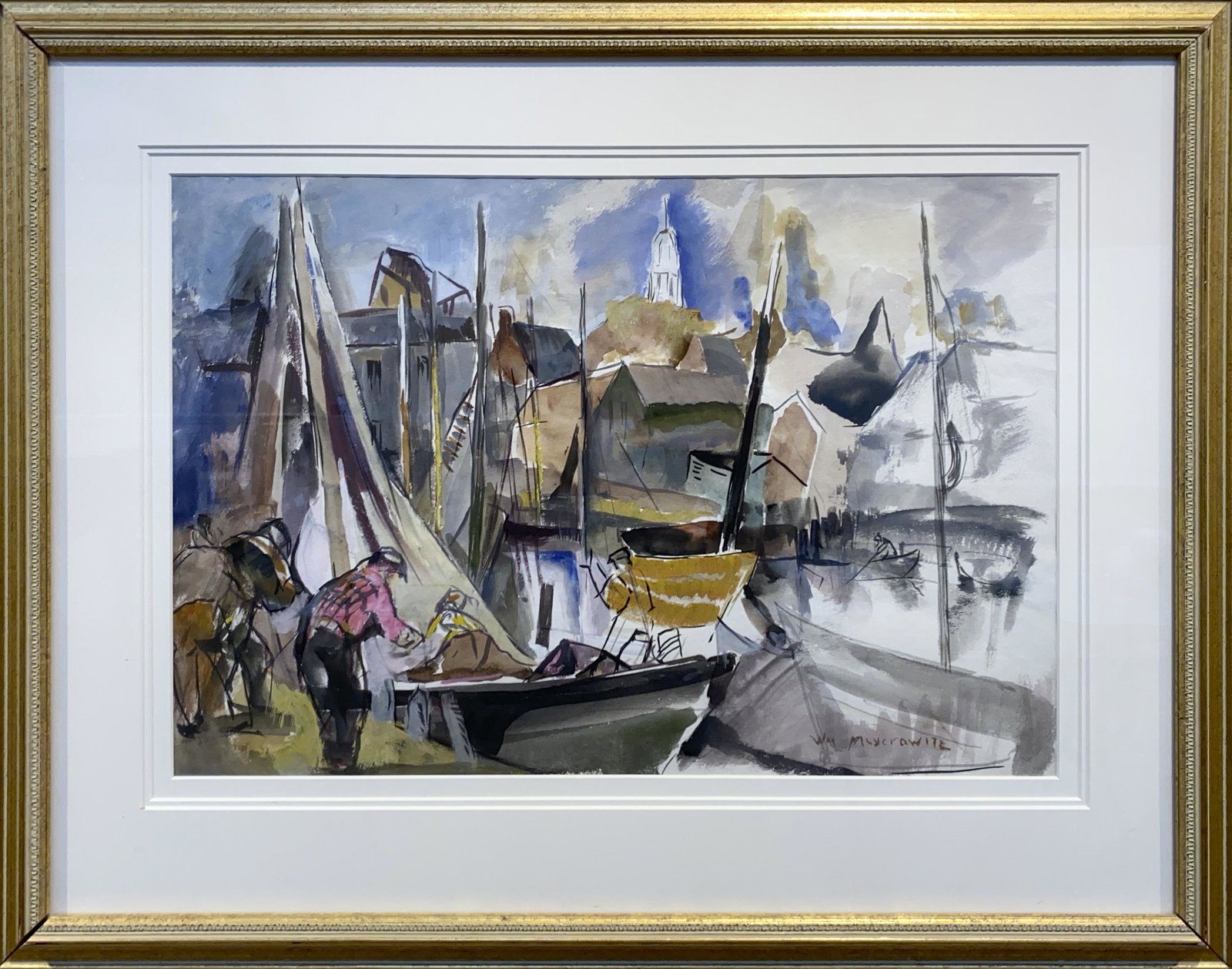 William Meyerowitz 1887-1981 Harbor Scene with: watercolor 14.5 x 21.5 signed
