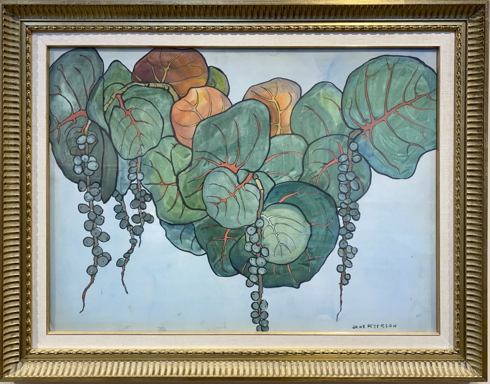 Jane Peterson 1876-1965 Vine and Berries: watercolor & gouache (circa 1929) 21 x 29 signed provenance - J. Jonathan Joseph