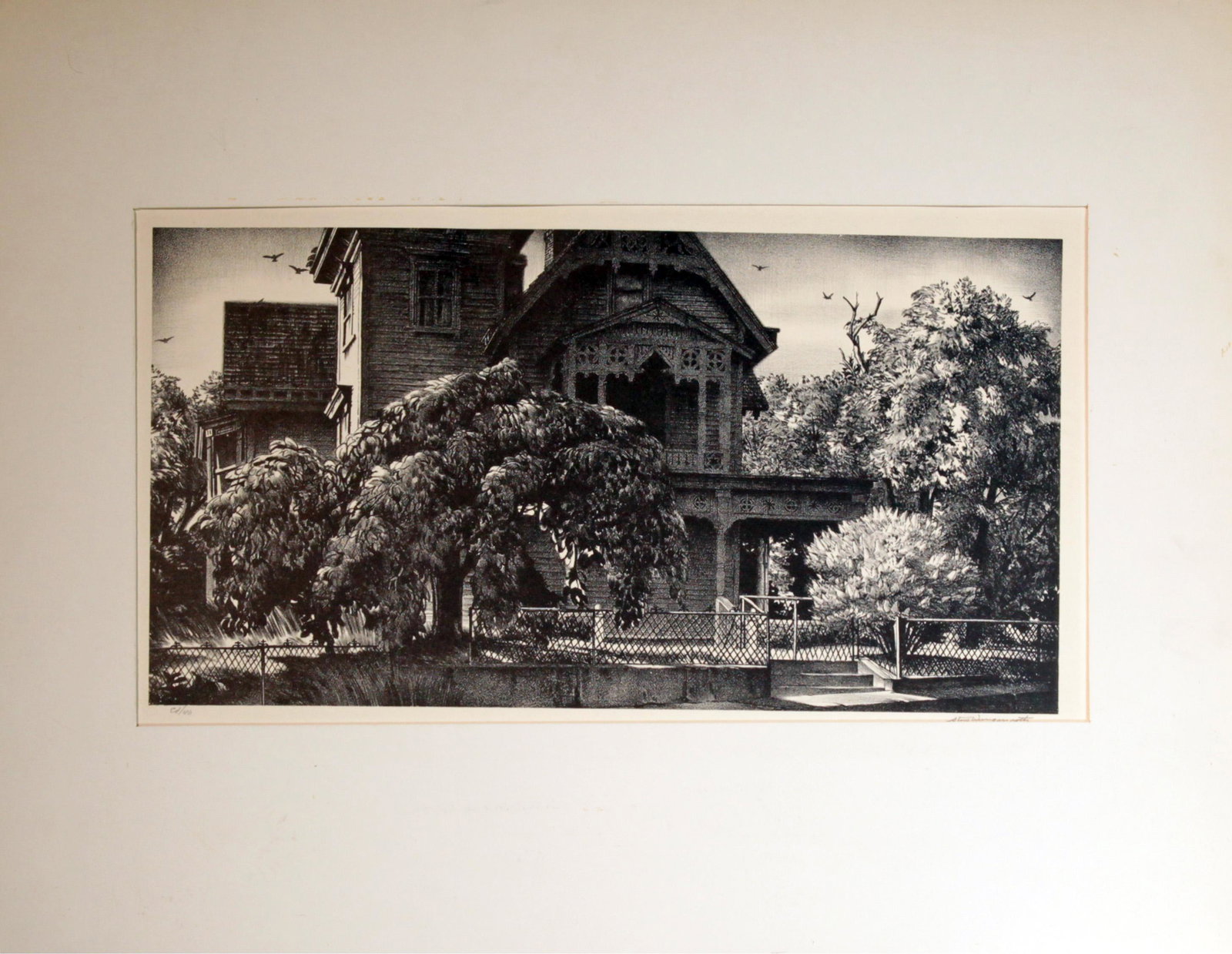 Stow Wengenroth (1906-1978) House with the Camperdown Elm: Stow Wengenroth (1906-1978) House with the Camperdown Elm lithograph, 8.25 x 15.25 in., signed l.r. (artwork has been framed)