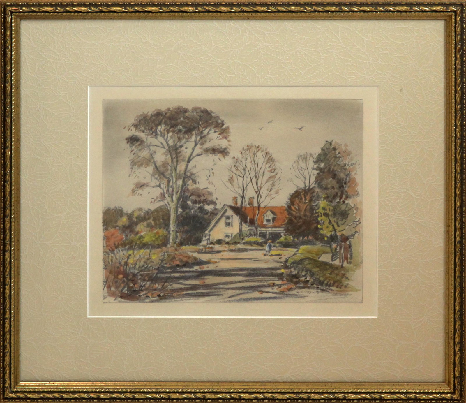 Antonio Cirino (1888-1983) Country House 1: Antonio Cirino (1888-1983) Country House 1 mixed media drawing, 6.75 x 8.25 in., signed l.r.