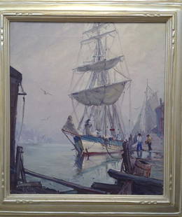 Otis Cook Barkentine Capitana": Artist: Otis Cook Title: Barkentine Capitana Dates: (1900-1980) Signed Medium: Oil/Canvas Size: 19-1/2x17-1/2