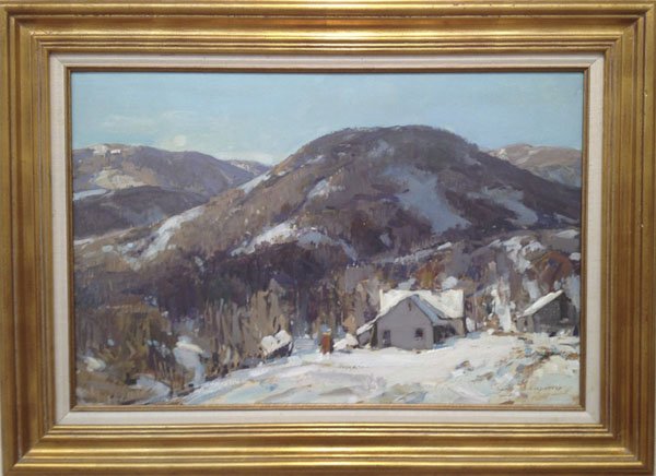 Jay Hall Connaway Winter In The Hollow": Artist: Jay Hall Connaway Title: Winter In The Hollow Dates: (1893-1970) Signed Medium: Oil/Board Size: 20x30