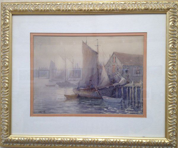 John A. Cook At Dock": Artist: John A. Cook Title: At Dock Dates: (1870-1936) Signed Medium: Watercolor Size: 10x14