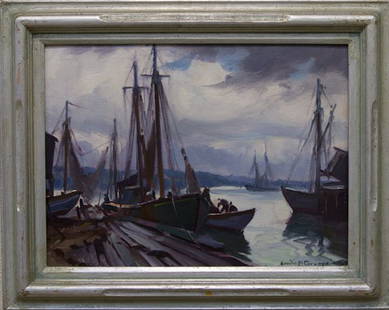 Emile Gruppe Rainy Day": Artist: Emile Gruppe Title: Rainy Day Dates: (1896-1978) Signed Medium: Oil/Board Size: 12x16