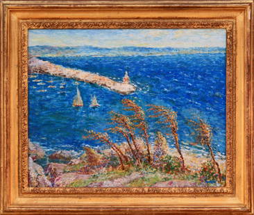 Max Kuehne (1880-1968) North Easter - Rockport Harbor: Max Kuehne (1880-1968) North Easter - Rockport Harbor oil on board, 17.75 x 22.5 in., signed l.r.