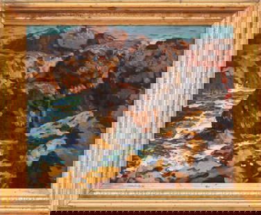 Paul Dougherty (1877-1947) Oceanscape with Rocks: Paul Dougherty (1877-1947) Oceanscape with Rocks oil on board, 12.5 x 16 in., signed l.r.