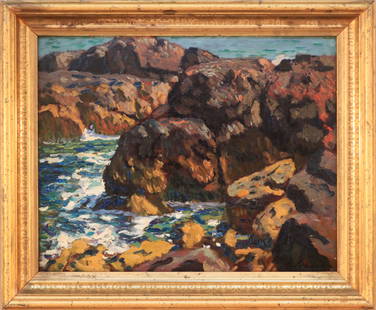 Paul Dougherty (1877-1947) Oceanscape with Rocks: Paul Dougherty (1877-1947) Oceanscape with Rocks oil on board, 12.5 x 16 in., signed l.r.