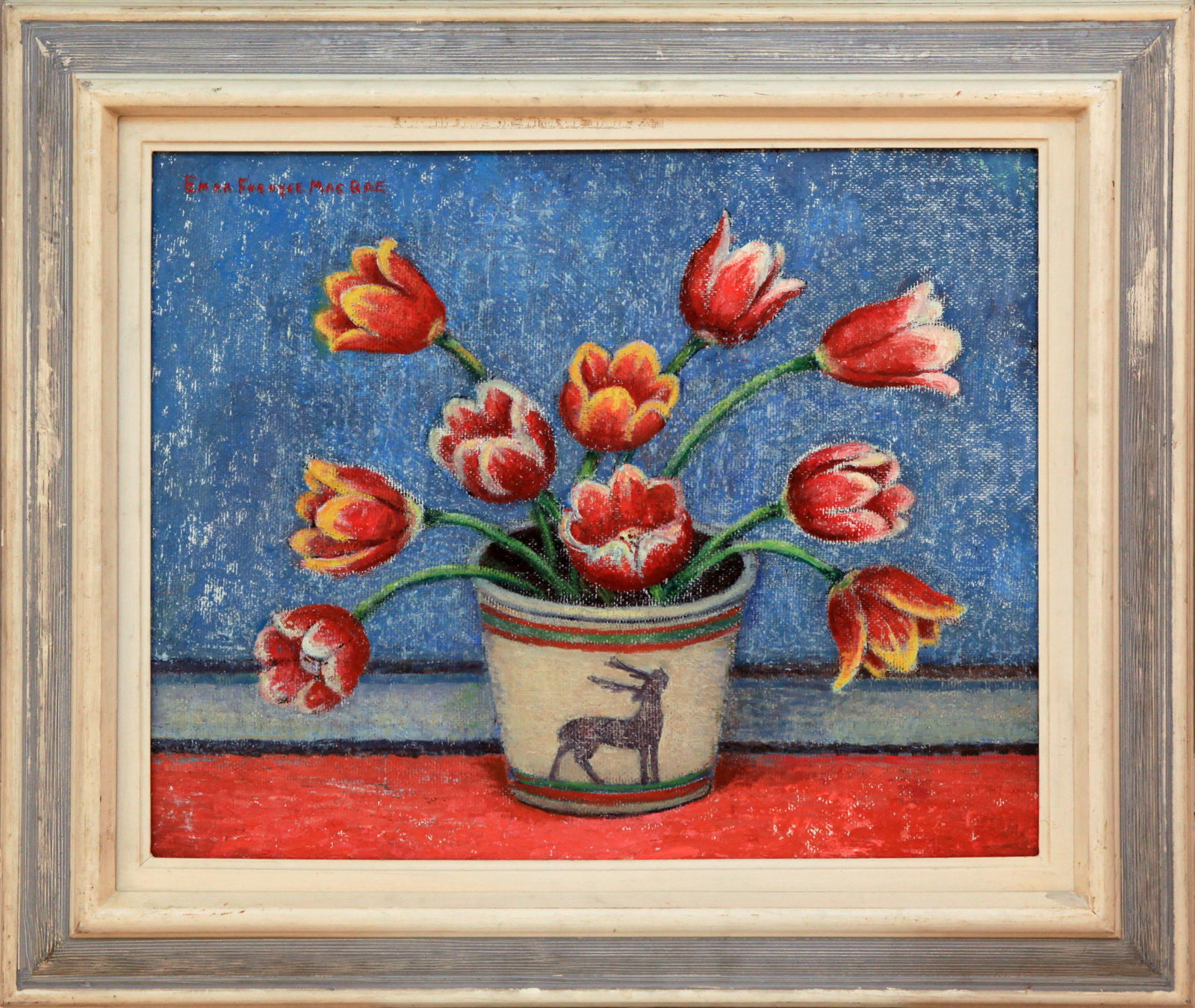 Emma Fordyce MacRae (1887-1974) Tulips with Blue Background (1 of 3)