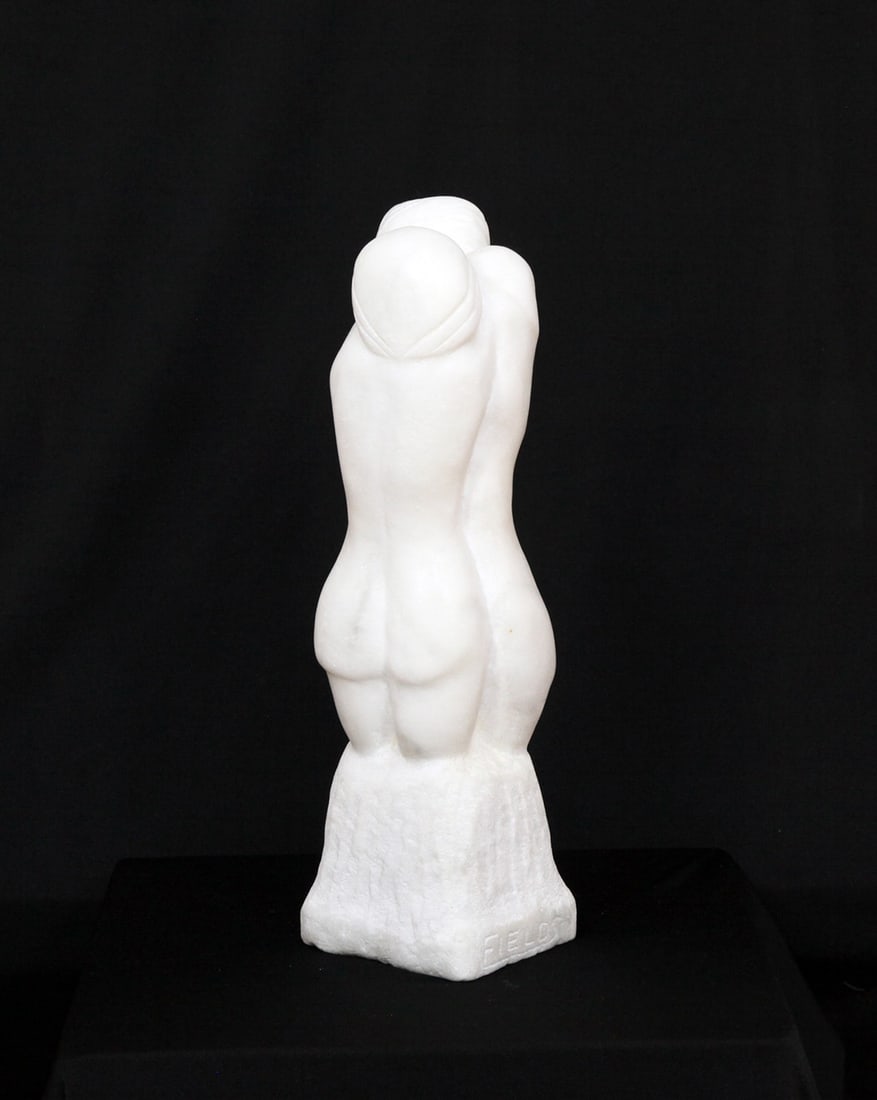 Charles Fields (1936-2024) The Kiss: Charles Fields (1936-2024) The Kiss stone sculpture, 13.25h x 4 x 3.75 in., signed on base framed size: N/A