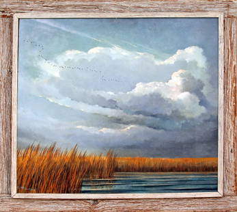 Eric Sloane (1905-1985) Marshland: Eric Sloane (1905-1985) Marshland oil on board, 28 x 32 in., signed l.l. framed size: 34 x 38 x 2 in.
