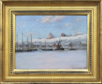 Theodor V. C. Valenkamph (1868-1924) Winter Harbor Scene