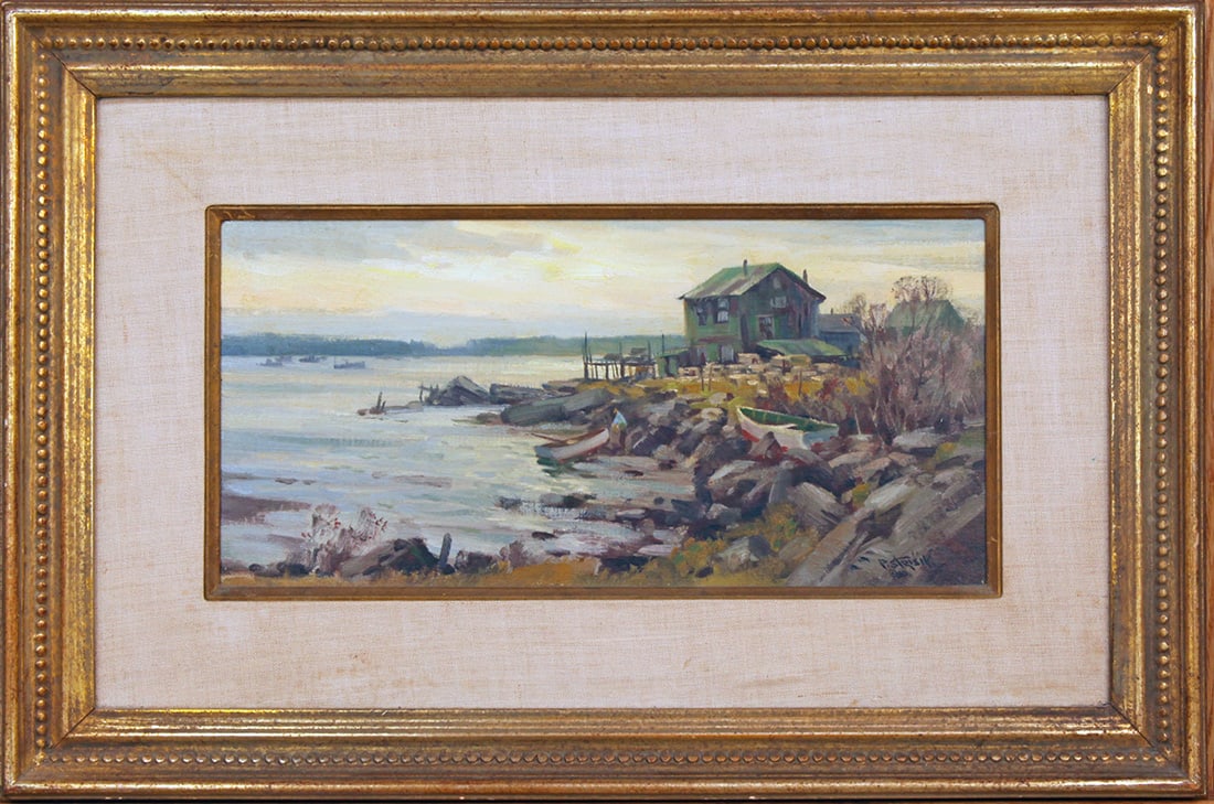 Paul Strisik (1918-1998) Morning Chores: Paul Strisik (1918-1998) Morning Chores oil on board, 8 x 16 in., signed l.r. framed size: 16.5 x 24.5 x 2 in.