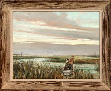 Eric Sloane (1905-1985) Poling Out: Eric Sloane (1905-1985) Poling Out oil on board, 16 x 20 in., signed l.l. framed size: 19.75 x 24 x 2 in.