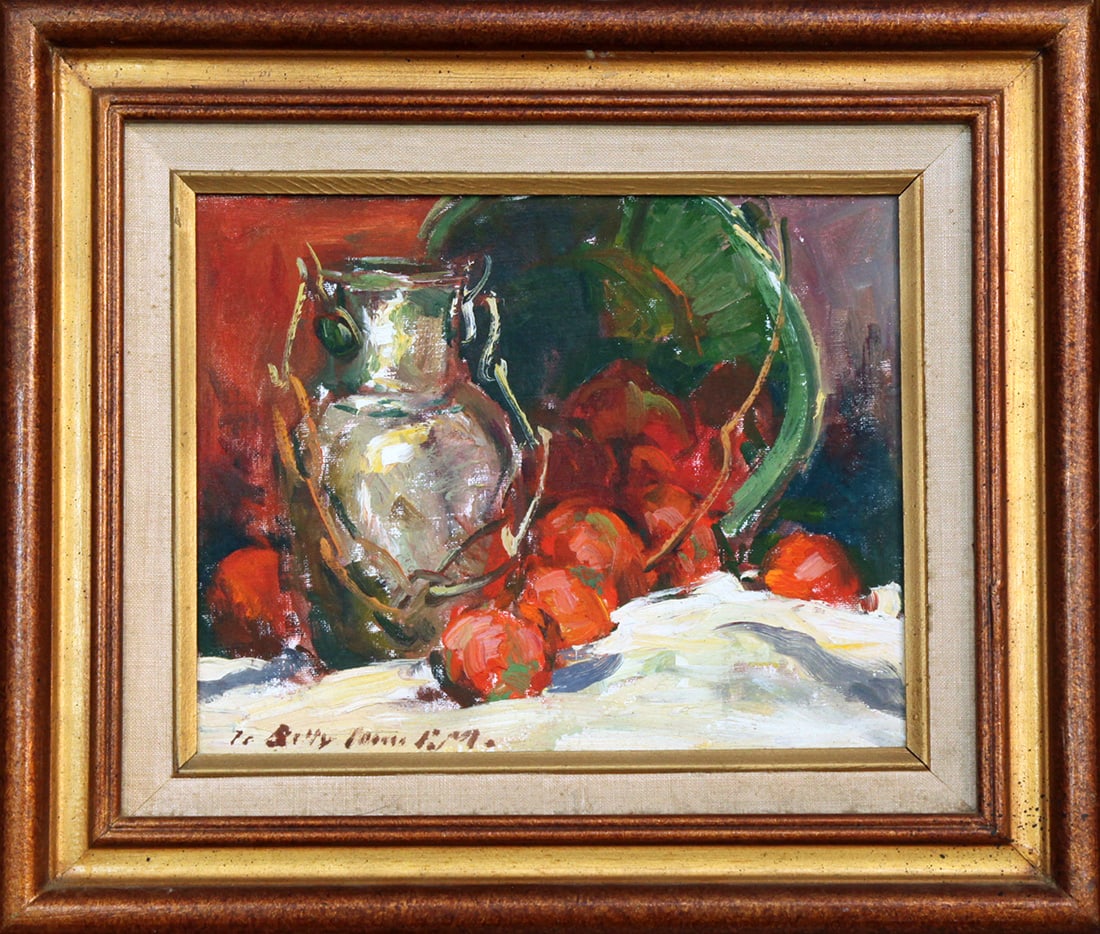 Charles Movalli (1945-2016) Still Life in Red and Silver: Charles Movalli (1945-2016) Still Life in Red and Silver oil on canvas mnt. on board, 8 x 10 in., signed l.l. (initialed) framed size: 13 x 15 x 1.25 in.