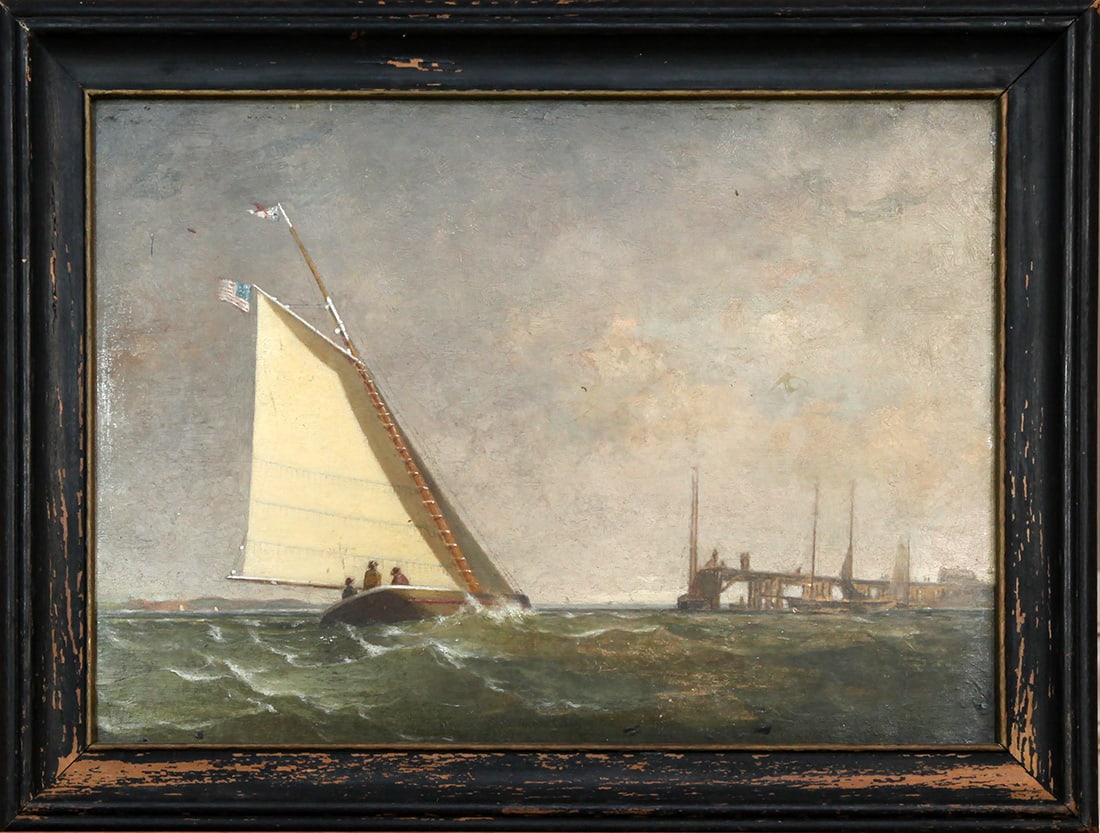 Attrib. to George Curtis (1826-1881) Off Hull: Attrib. to George Curtis (1826-1881) Off Hull oil on board, 13.75 x 10 in., unsigned framed size: 12 x 15.5 x 1 in.