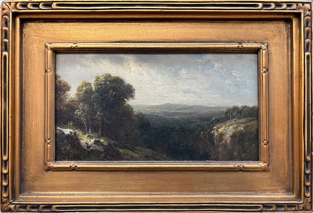 David Johnson (1827-1908) View at Dashville: David Johnson (1827-1908) View at Dashville oil on canvas, 5.5 x 9 in., signed l.l. (initialed, 1869) framed size: 8.25 x 12.75 x 1.25 in.
