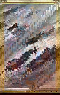 William Meyerowitz (1887-1981) Majestic Horses: William Meyerowitz (1887-1981) Majestic Horses oil on canvas, 58 x 34 in., signed l.r. (professionally restored and reframed) framed size: 62 x 39.25 x 2.25 in.