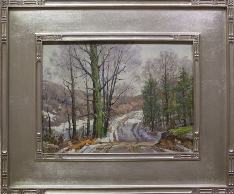 Jacob Greenleaf, "Woodland Road": Artist: Jacob Greenleaf Title: Woodland Road Dates: 1887-1968 Signed Medium: Oil On Board Size: 12x16
