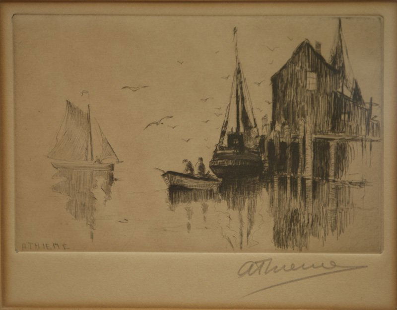 Anthony Thieme, "Rockport Harbor": Artist: Anthony Thieme Title: Rockport Harbor Dates: 1888-1954 Signed Medium: Etching Size: 3-1/2x5-1/2