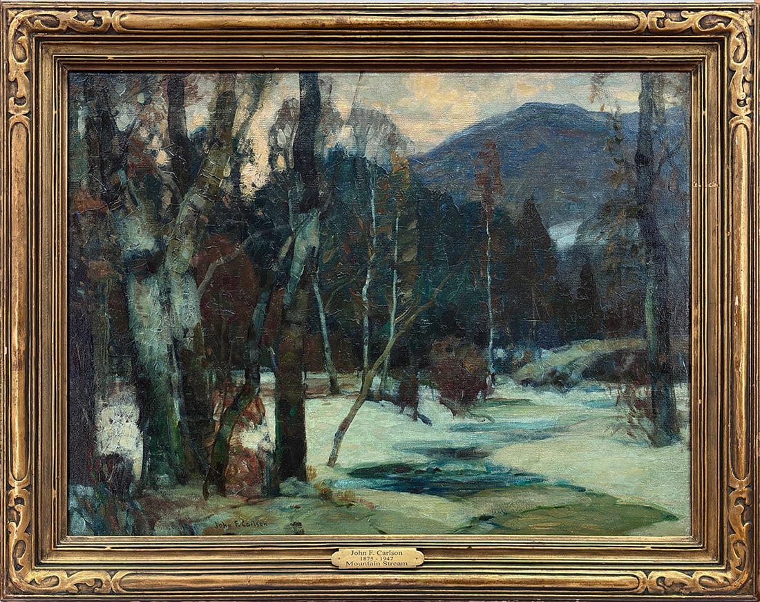 John F. Carlson (1874-1945) Mountain Stream: John F. Carlson (1874-1945) Mountain Stream oil on canvas, 18 x 24 in., signed l.l. framed size: 22.5 x 28.5 x 2 in. (Newcomb-Macklin frame)