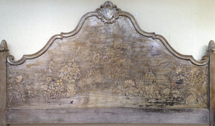 Max Kuehne, "Headboard": Artist: Max Kuehne Title: Headboard Date: 1880-1968 signed Medium: incised wood with silver leaf Size: 59.5 x 77.5
