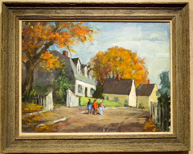 Mildred Jones, "Rockport Street": Artist: Mildred Jones Title: Rockport Street Date: 1899-1992 signed Medium: oil on board Size: 12 x 16