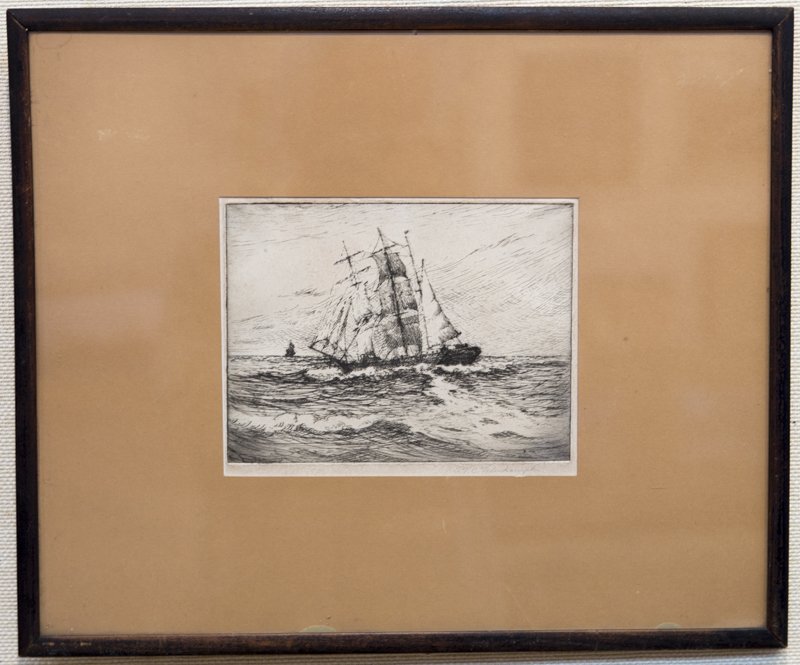 Theodore Victor Carl Valenkamph, "Barque Under Way": Artist: Theodore Victor Carl Valenkamph Title: Barque Under Way Date: 1868-1924 signed Medium: etching Size: 6 x 8