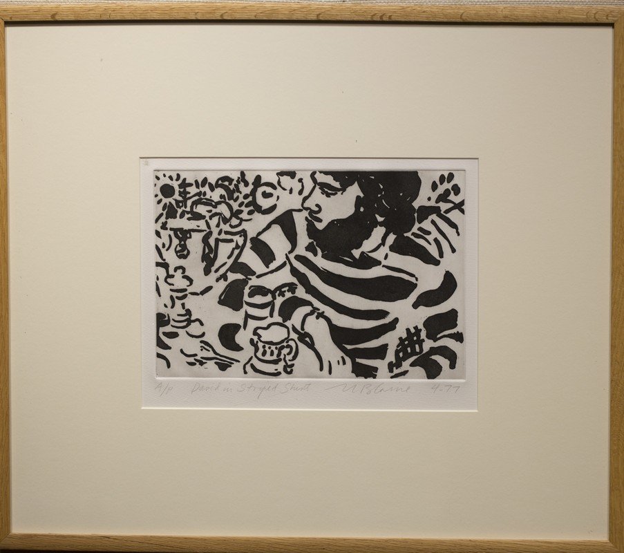 Nell Blaine , " David in Striped Shirt": Artist: Nell Blaine Title: David in Striped Shirt Date: 1922-1996 Signature: signed Medium:aquatint (ed. of 20) Size:8 x 11.75