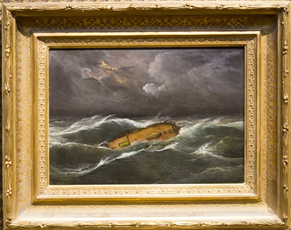Attributed to Clement Drew , " Shipwreck": Artist: Attributed to Clement Drew Title: Shipwreck Date: 1806-1889 Signature: unsigned Medium:oil on wood Size:9 x 12