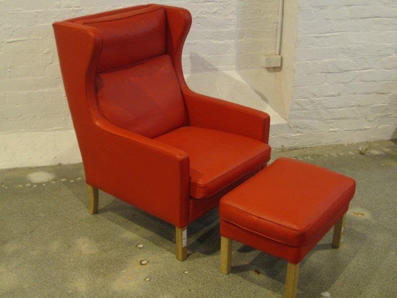 Stouby LuLu High Back Leather Chair: and footstool, RED LEATHER Vintage Collection, Great Dane Furniture height 103 cm