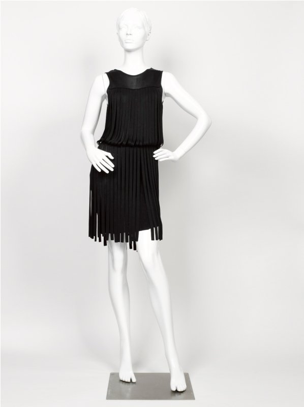 Moschino Black Fringe Knitted Dress: Moschino Black Fringe Knitted Dress labelled Moschino 'Cheap and Chic,' made in Italy