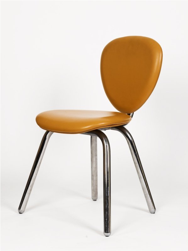 Marc Newson for Cappellini Set of Six 'Sine&#: Marc Newson for Cappellini Set of Six 'Sine' Chairs with chromed metal frame and upholstered tan leather seat and back, manufacturers decal label to base (6) height 77 cm