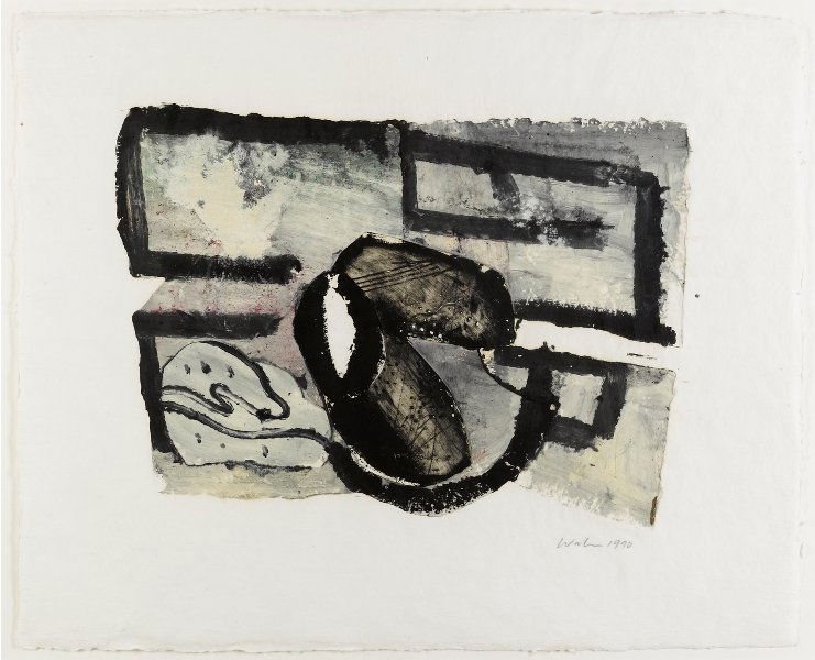 John Walker (BRITISH, b. 1939) Untitled 1990: John Walker (BRITISH, b. 1939) Untitled 1990 monoprint on handmade paper, signed and dated l.r.c.' Walker, 1990' Rex Irwin Art Dealer, Sydney, Private Collection, Sydney 43 X 53 cm Rex Irwin