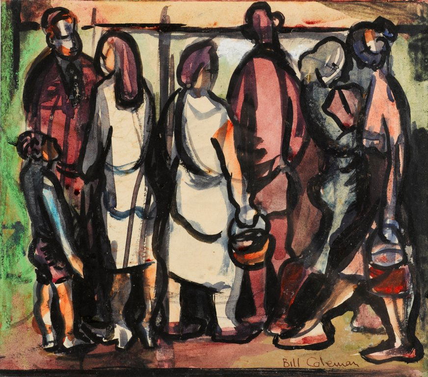 William (Bill) Stephen Coleman (1922-1993) Untitle: William (Bill) Stephen Coleman (1922-1993) Untitled (Waiting) watercolour and goauche, signed lower right 'Bill Coleman' Private Collection, Sydney 18 x 20 cm