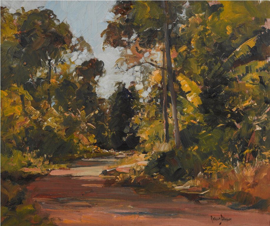 Robert H. Johnson (1890-1964): Robert H. Johnson (1890-1964) Untitled (Bush Landscape) oil on panel, signed l.r.c. 'Robert Johnson' 36 x 44 cm Private Collection, New South Wales