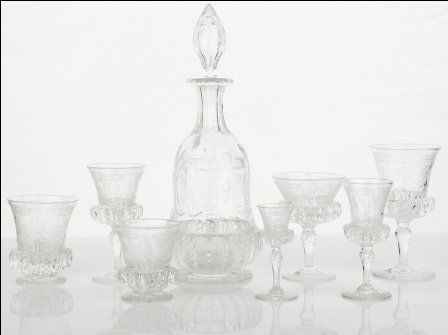 Thomas Webb and Sons, Rock Crystal Decanter and Su: Thomas Webb and Sons, Rock Crystal Decanter and Suite of Stemware wheel and engraved decoration, each stencilled itallic 'Webb', c. 1900 (51)
