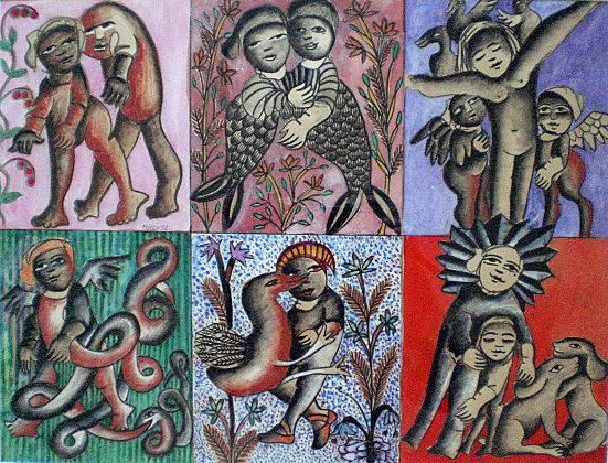 Mirka Mora (b. 1928), Mermaids and Friends 1972: watercolour, wash and charcoal on paper, signed and dated u.l.c. 'Mora '72' 32 x 42 cm Tolarno Gallery, Private Collection, N.S.W. Tolarno Gallery label on verso