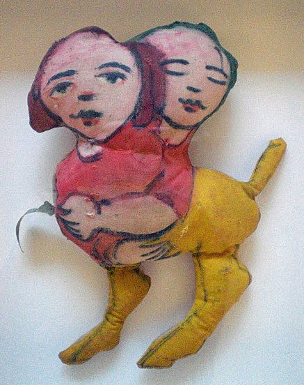 Mirka Mora (b. 1928), Destiny's Children: painted cotton, double-sided doll 21.5 x 13 cm