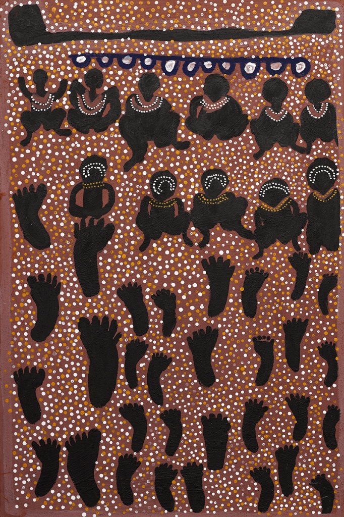 Jarinyanu David Downs (1925-1995), Jawanti and the Nyap: Jarinyanu David Downs (1925-1995), Jawanti and the Nyapuru Women 1991 natural earth pigments and synthetic binder on canvas board, inscribed verso ' Jarinyanu David Downs' 91 x 60.5cm Commissioned by 