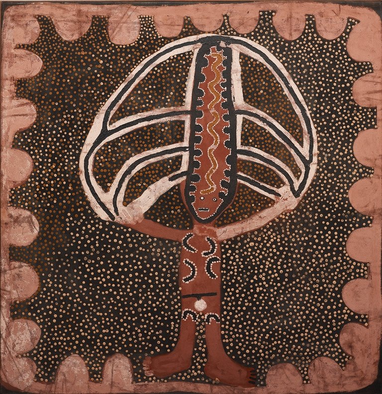 Jarinyanu David Downs (1925-1995), Untitled c.1985: Jarinyanu David Downs (1925-1995), Untitled c.1985 natural earth pigments on canvas, signed verso 120 x 117cm Lord McAlpine of West Green, Western Australia Mary Macha, Perth, Private Collection, Sydn