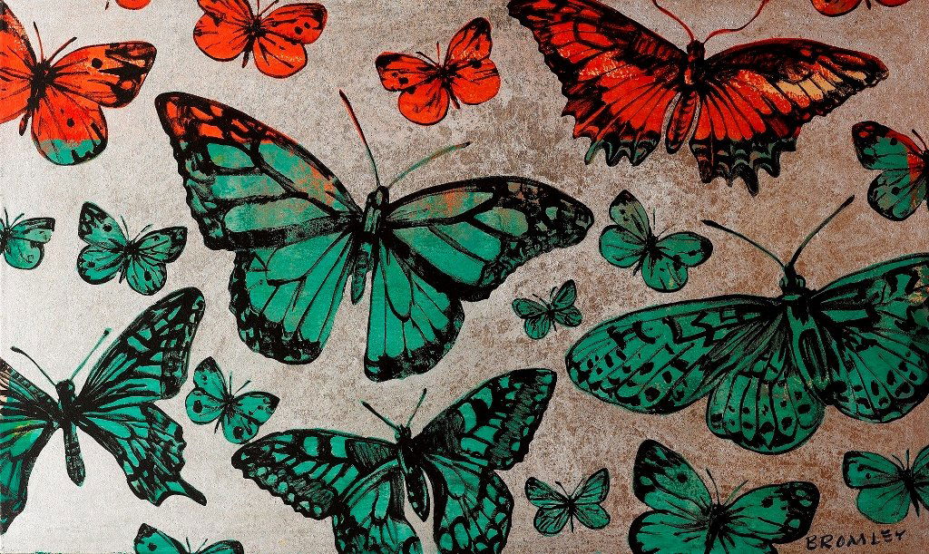 David Bromley (b. 1960), Butterflies: David Bromley (b. 1960), Butterflies synthetic polymer paint on canvas, signed l.r.c. 'Bromley' 91 x 153cm Private Collection, NSW