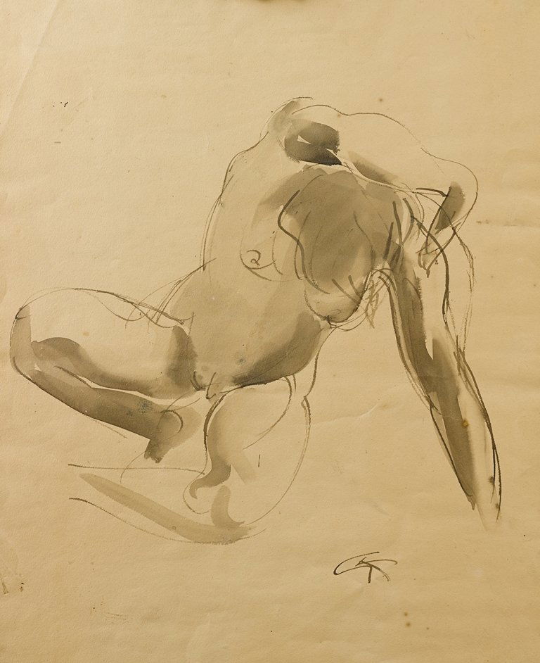 Georg Kolbe (German, 1877-1947), Untitled (Nude): Georg Kolbe (German, 1877-1947), Untitled (Nude) ink and wash on paper, signed l.r.c. 'G.K' 52.5 x 41 cm Collection of the Late Robert Mugdan, Sydney