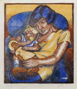 Harold Weaver Hawkins (1893-1977), Untitled (Mother and: Harold Weaver Hawkins (1893-1977), Untitled (Mother and Child) woodcut, edition: Y/YA, signed l.r.c. 'H.W.H' image: 18.5 x 16 cm Ray Hughes Gallery, Sydney, Private Collection, Brisbane