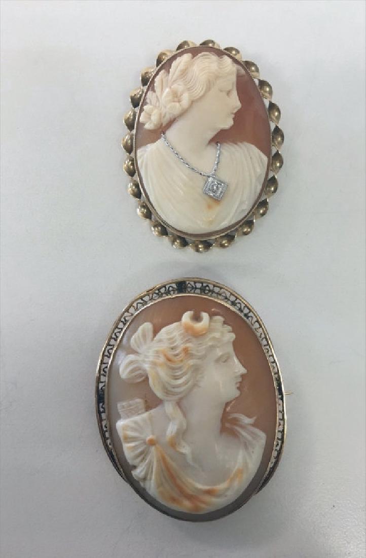 2 ITALIAN SHELL CAMEOS IN 10 & 14K GOLD FRAMES (1 of 6)