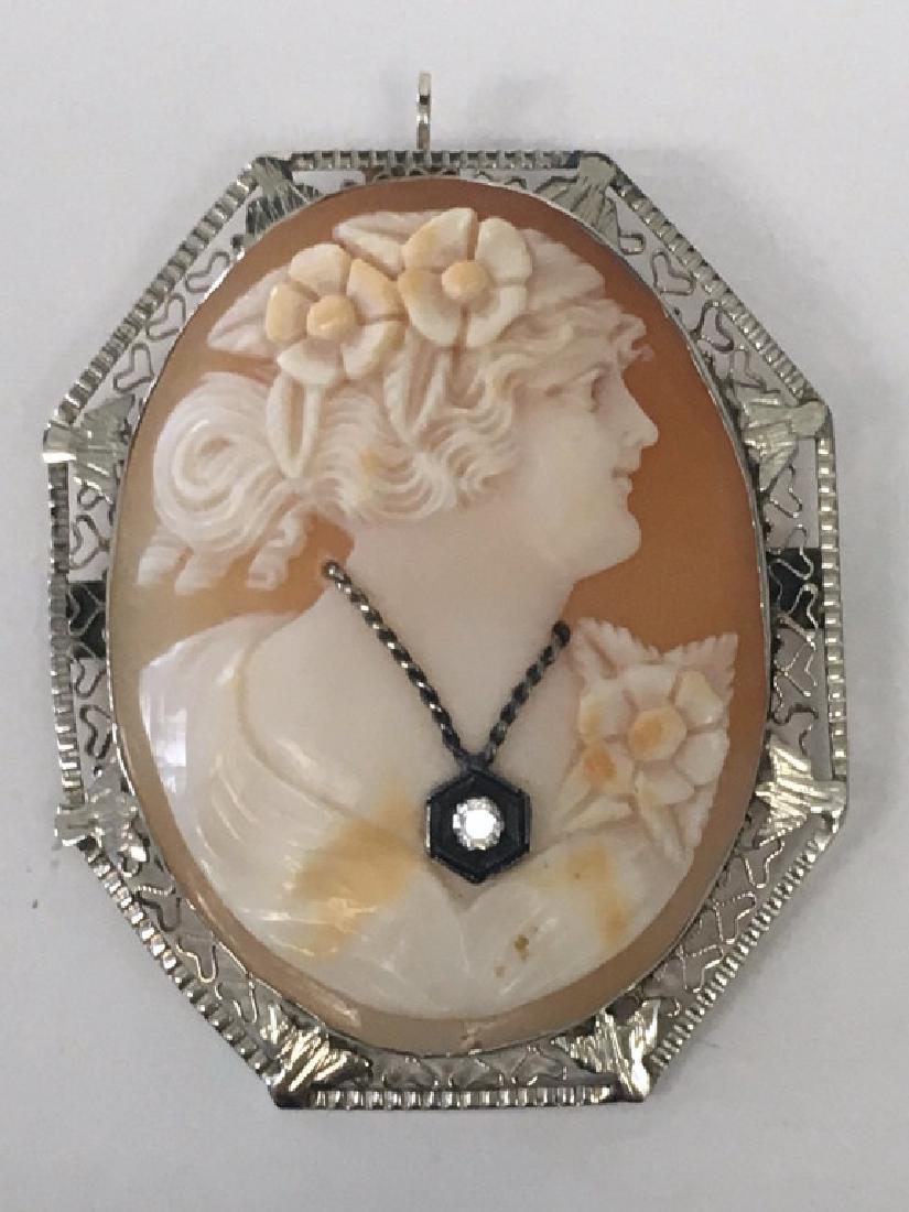 SHELL CAMEO W/ DIAMOND IN 14K WHITE GOLD (1 of 4)