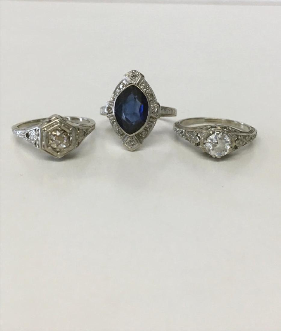 3 WHITE GOLD FILIGREE RINGS : 2 W/ DIAMONDS & 1 (1 of 10)