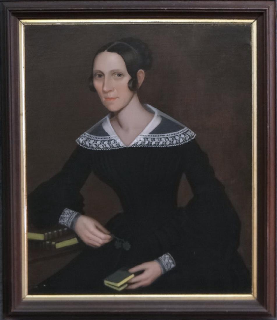 AMMI PHILLIPS PORTRAIT OF MARY HOYT, C.1836: PROV. FRED JOHNSTON, LAWRENCE HOLDRIDGE, CHRISTIES, NY (33 1/2" X 28")