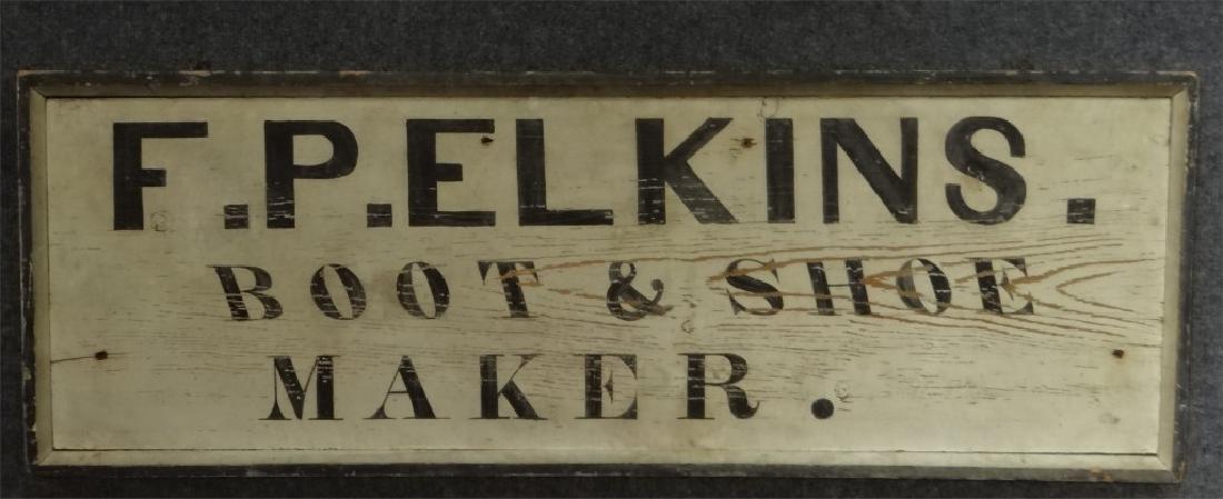 F. P. ELKINS BOOT & SHOE MAKER 19THC. SIGN (1 of 3)