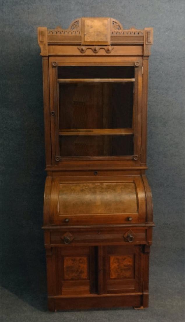 DIMINUTIVE 19THC. WALNUT CYLINDER DESK W/ BOOKCASE (1 of 4)